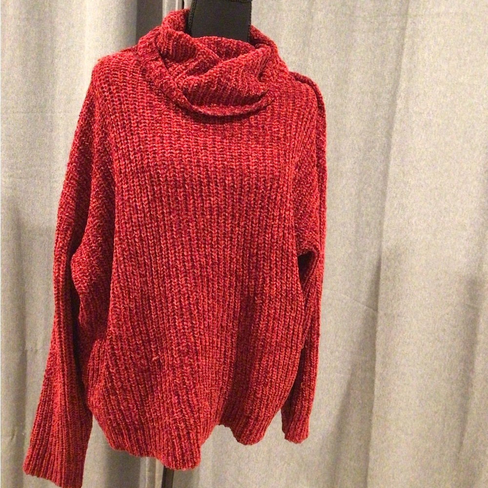 Roxy Deep Red Chenille Cowl Neck Sweater